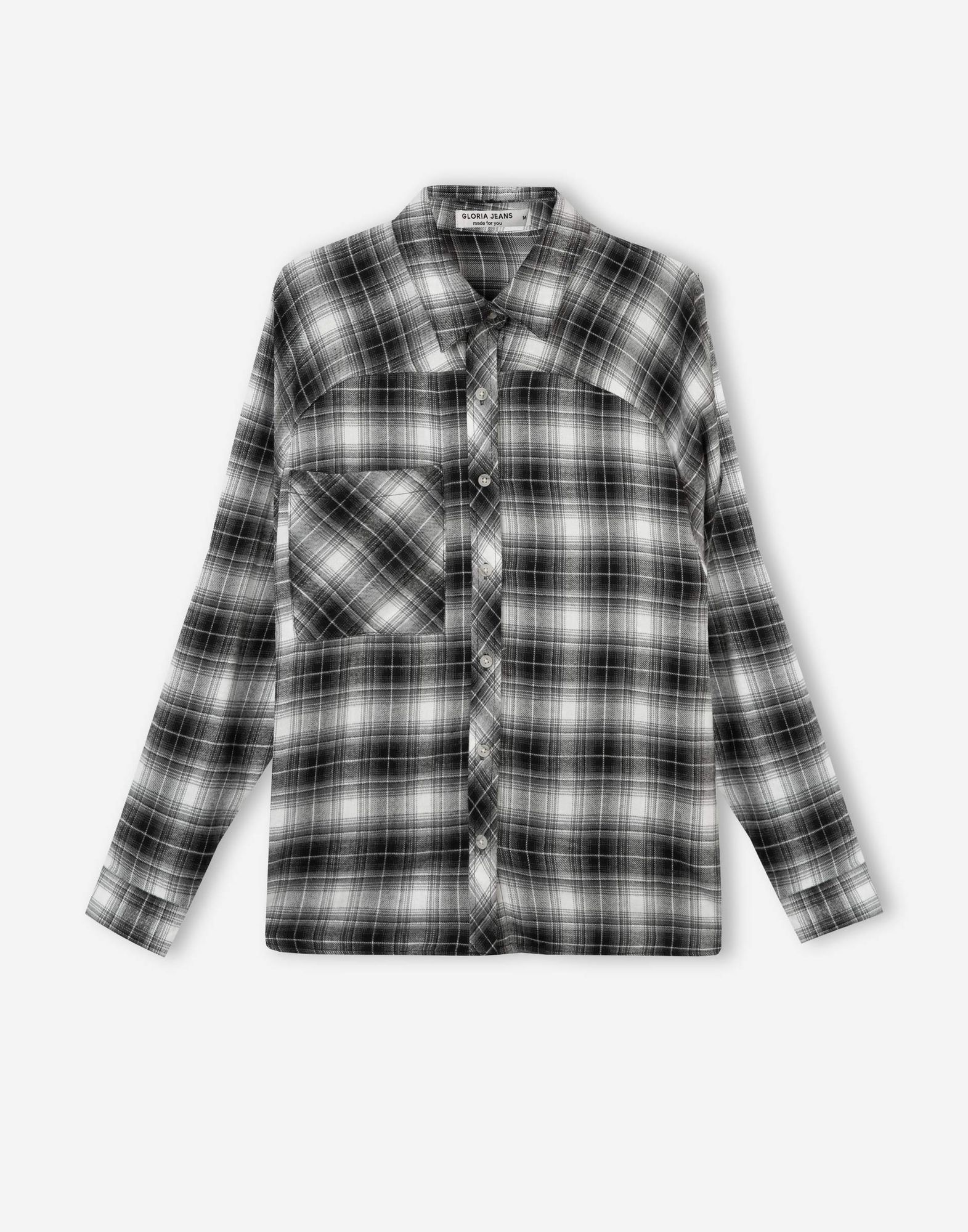Черно-белая клетчатая oversize рубашка из фланели-5