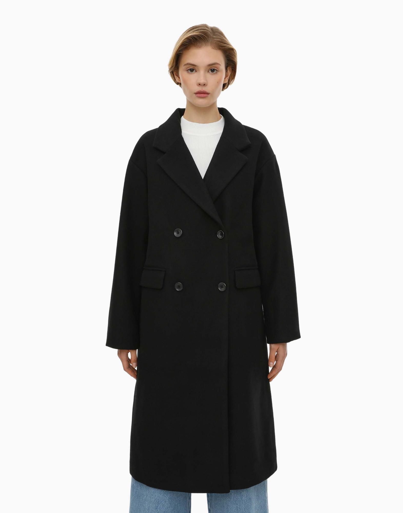 Чёрное драповое пальто -2