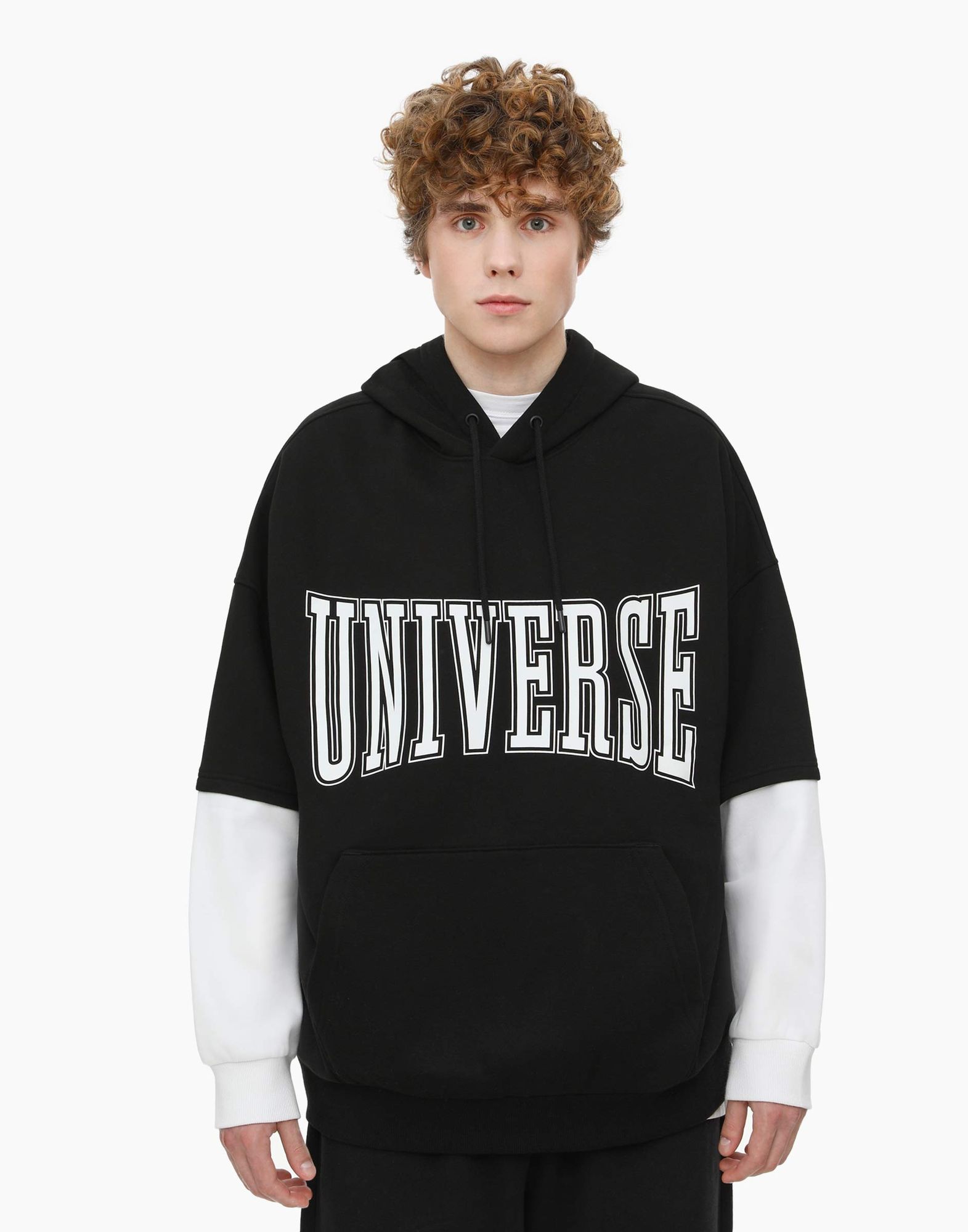 Чёрное худи oversize с принтом -2