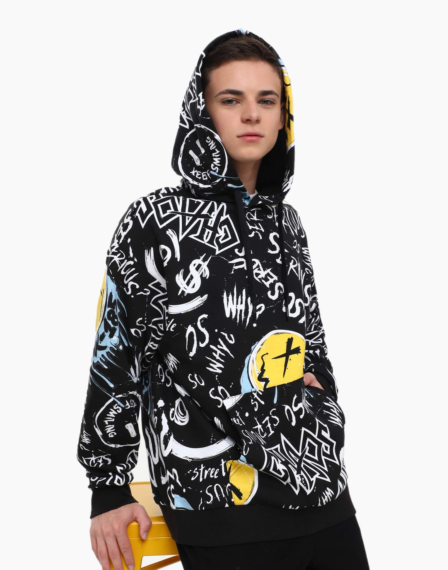 Чёрное худи oversize с принтом для мальчика-1