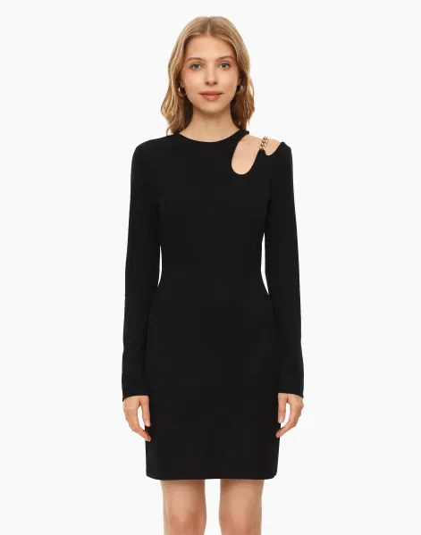 Чёрное платье с асимметричным вырезом-0