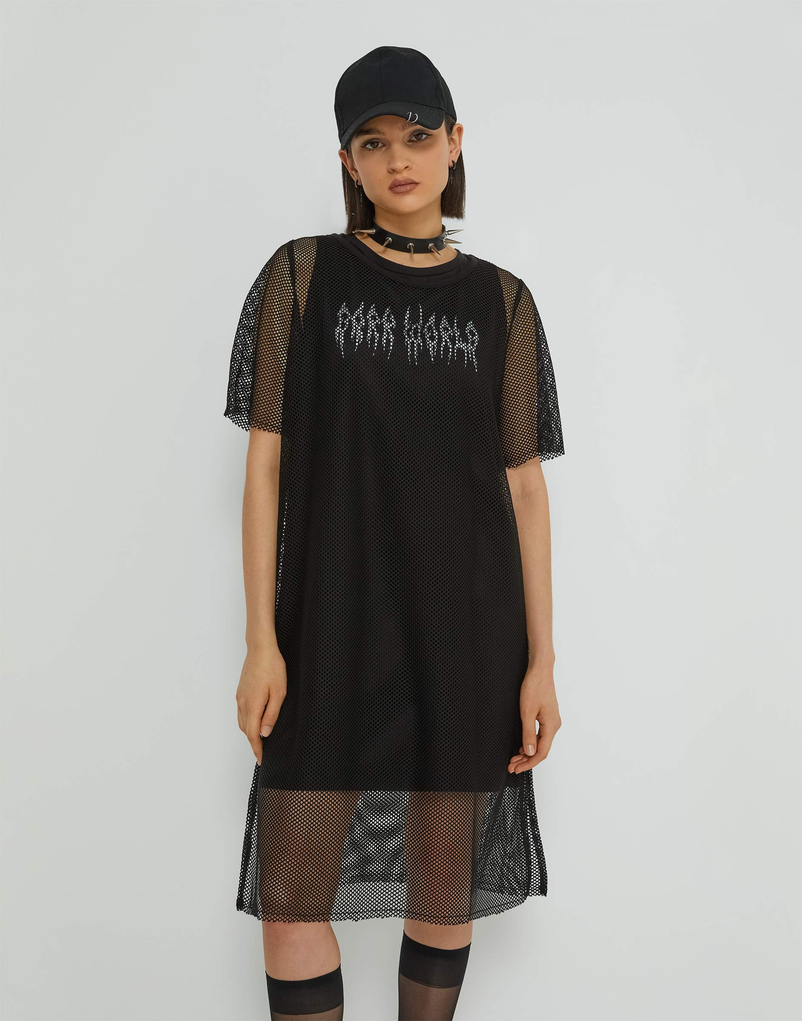 Чёрное платье-сетка с готическим принтом GDR027168-2 купить по цене от ...