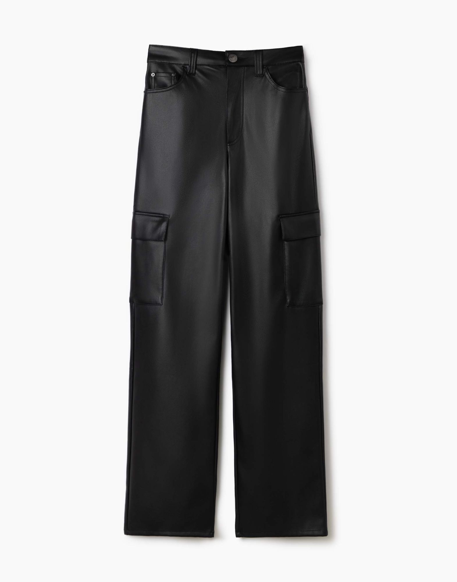 Чёрные брюки Cargo Straight из экокожи-5