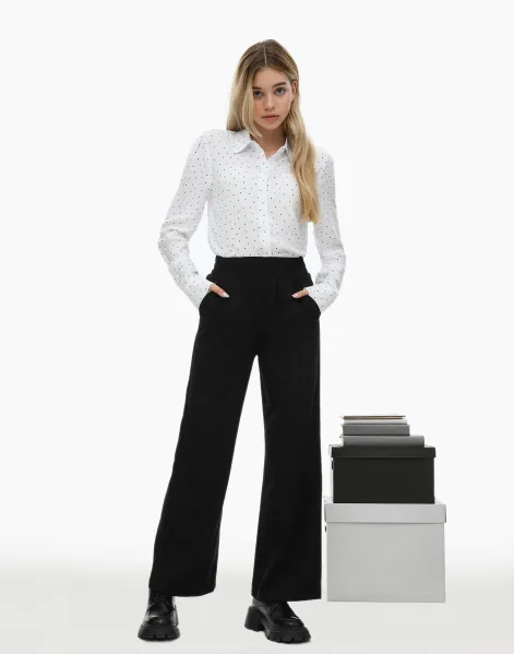 Чёрные брюки Long Leg на резинке для девочки-0