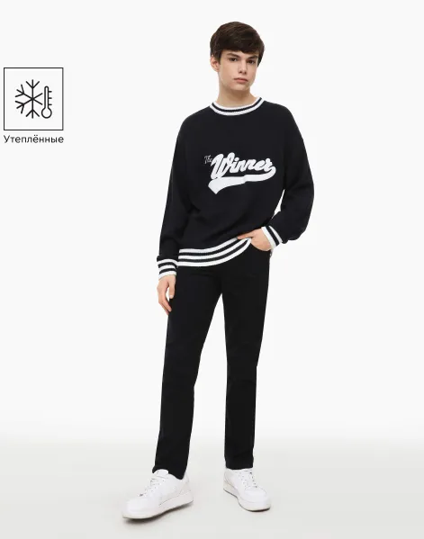 Чёрные брюки Slim с эластичным поясом для мальчика-0
