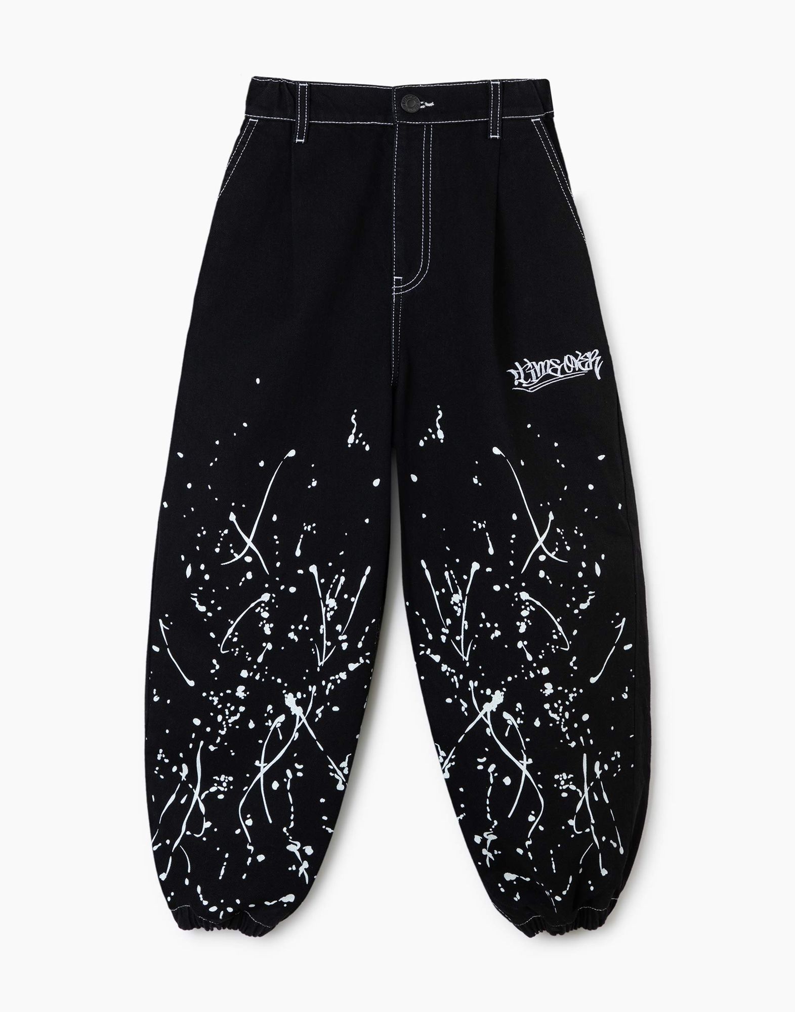 Чёрные джинсы Baggy Jogger с вышивкой и принтом для мальчика-1