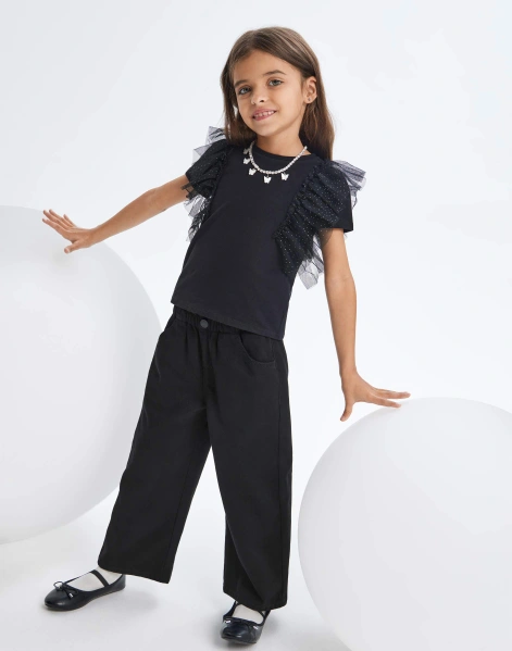 Чёрные джинсы Long leg Paperbag для девочки-0