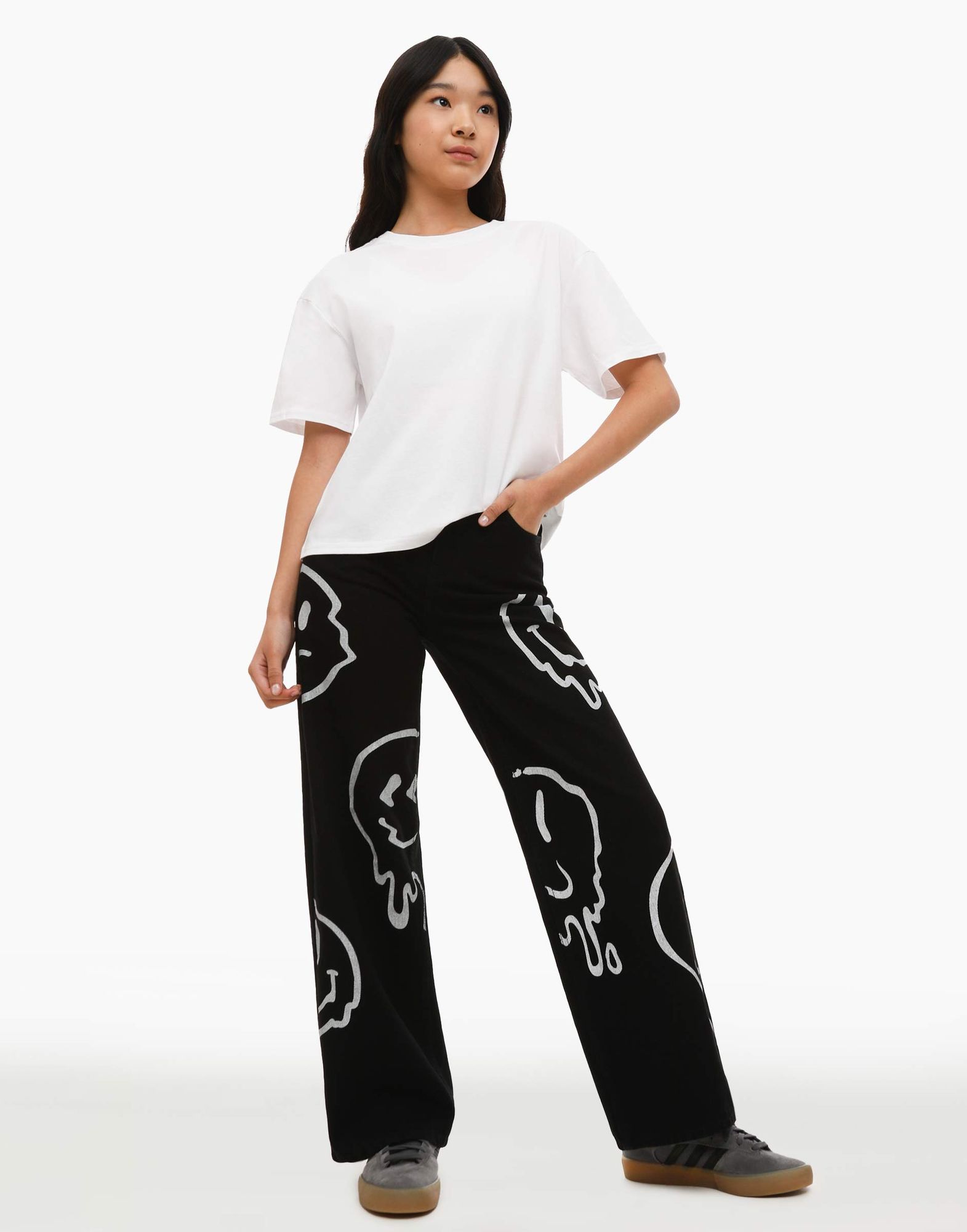 Чёрные джинсы Long leg с принтом для девочки-0