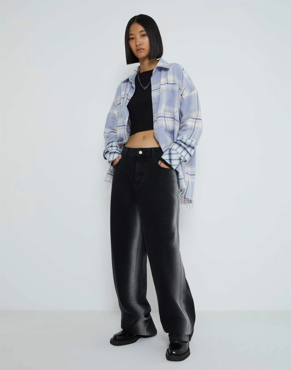 ☆meru出品 gypsohila Classy Wide Pants Чёрные джинсы Wide leg с градиентной варкой GJN032684-1