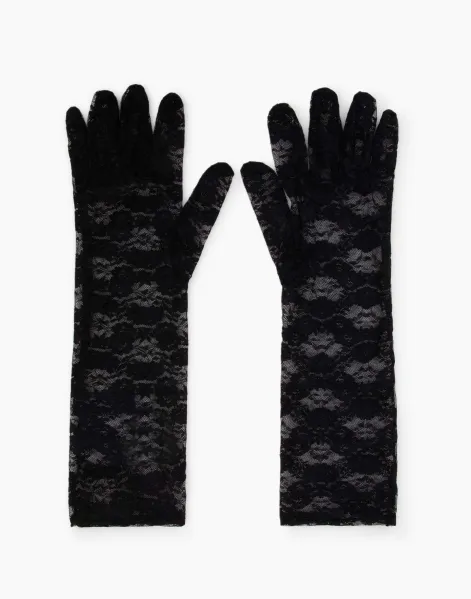 Чёрные кружевные перчатки-0