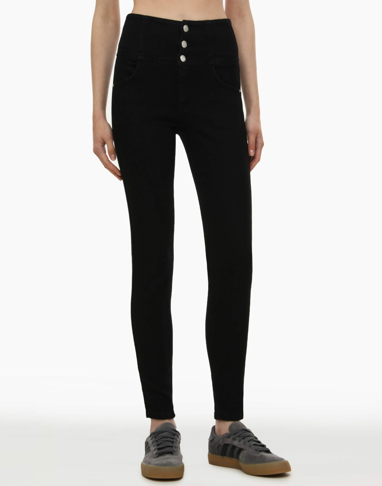 Чёрные облегающие джинсы Legging Wide Waist с пуговицами-1