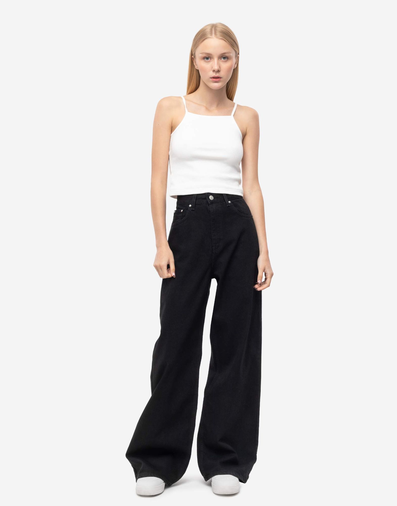 Черные широкие джинсы Wide leg с высокой талией GJN026145-1 купить по ...