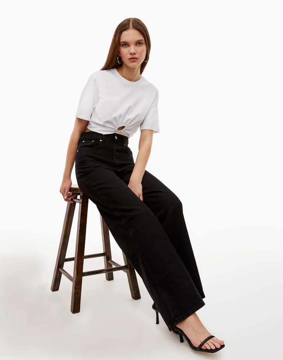 Чёрные широкие джинсы Wide leg GJN028279-1 купить по цене от 1199 ...