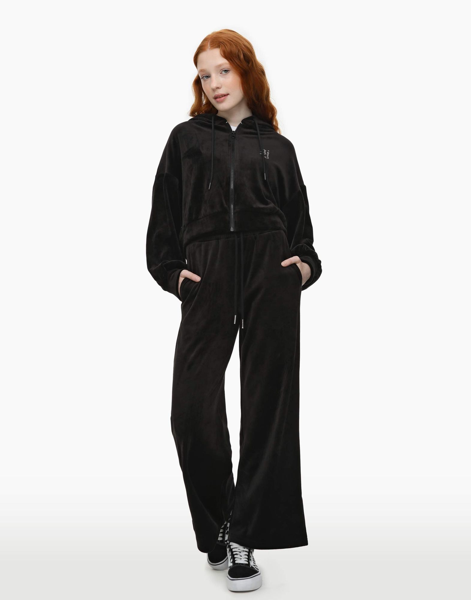 Чёрные спортивные брюки Wide Leg для девочки-0