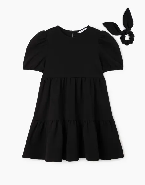 Чёрный комплект из платья и резинки для волос для девочки-0