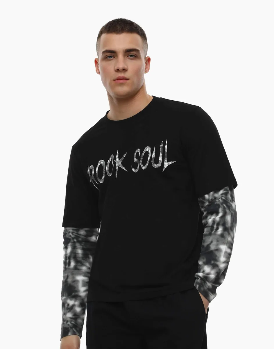 Чёрный лонгслив Regular с надписью Rock Soul-0