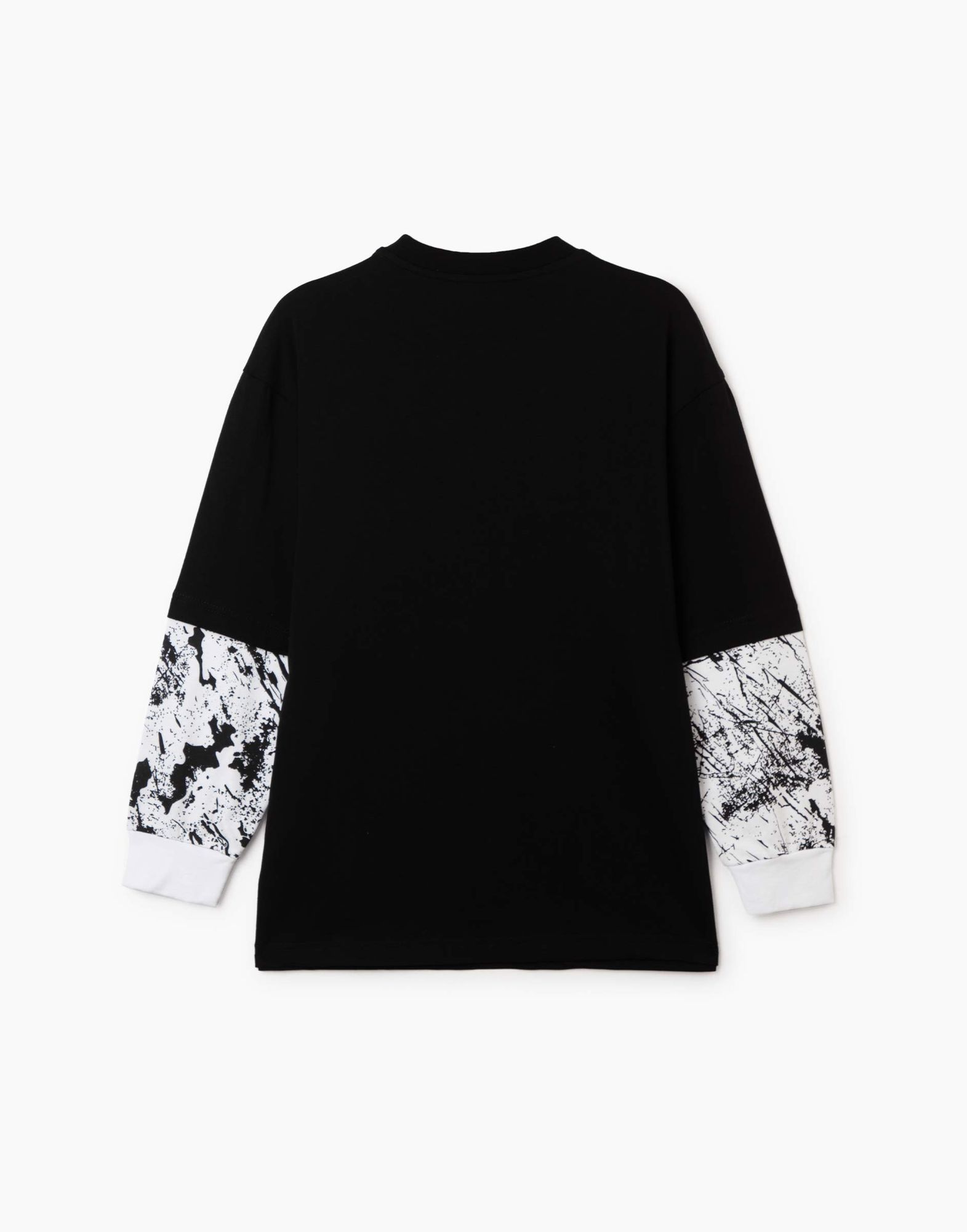 Чёрный лонгслив oversize с принтом и двойным рукавом BKT012750-1 купить ...