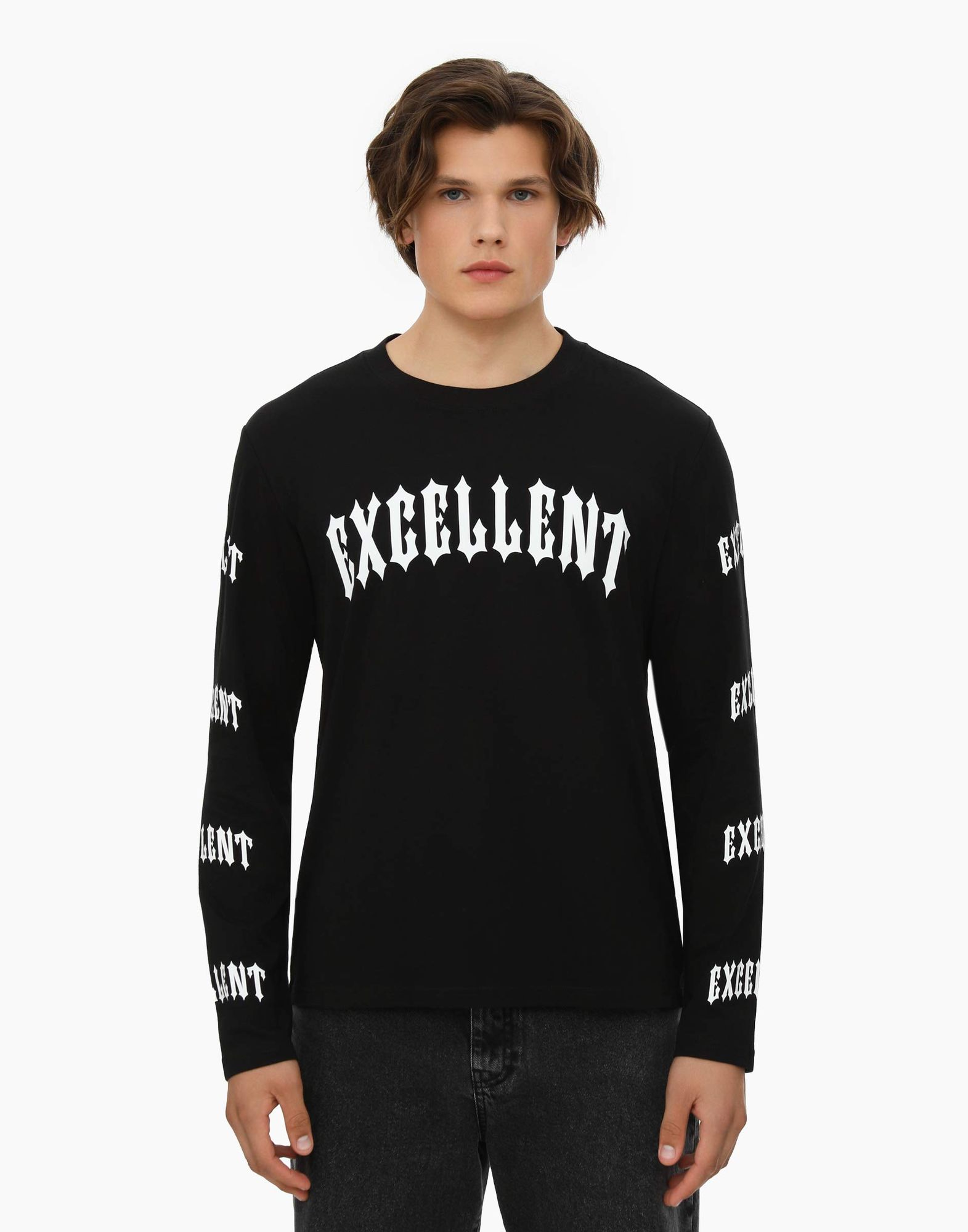 Чёрный лонгслив oversize с принтом-1