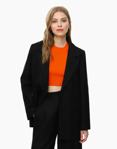Чёрный пиджак Straight с карманами-0