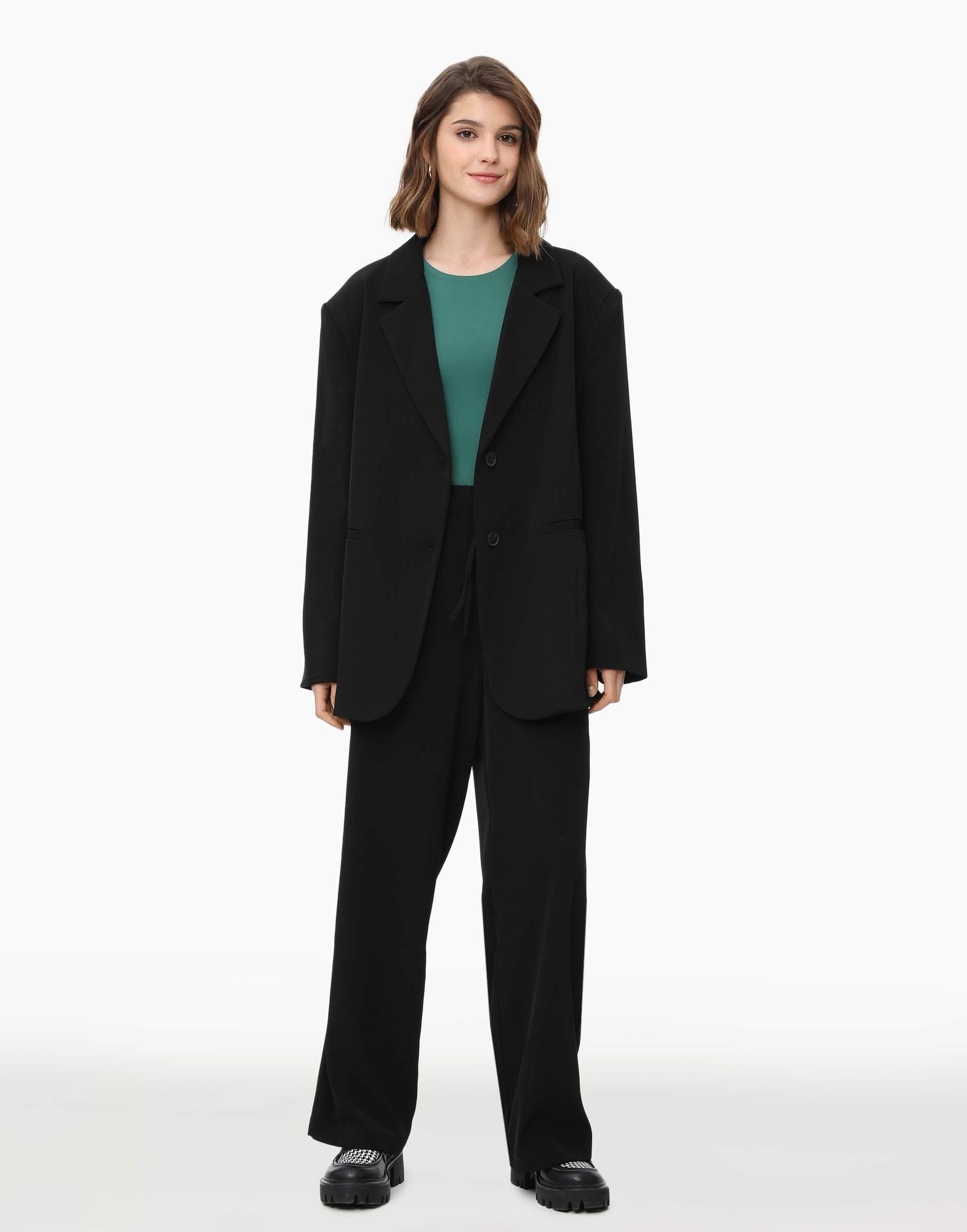 Чёрный пиджак oversize с карманами GJC005918-1 купить по цене от 899 ...