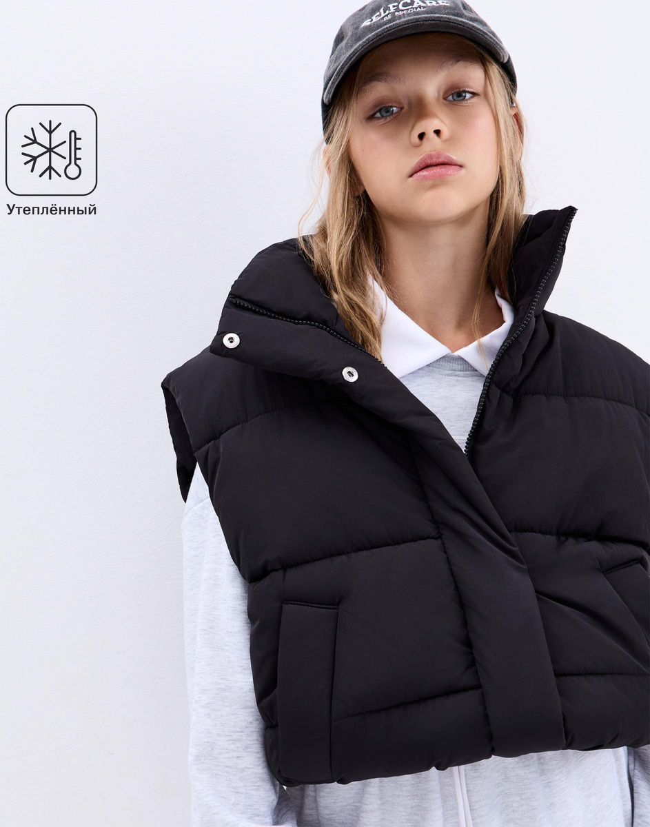 Чёрный стёганый жилет со стопперами GOW004463-1 размер 152