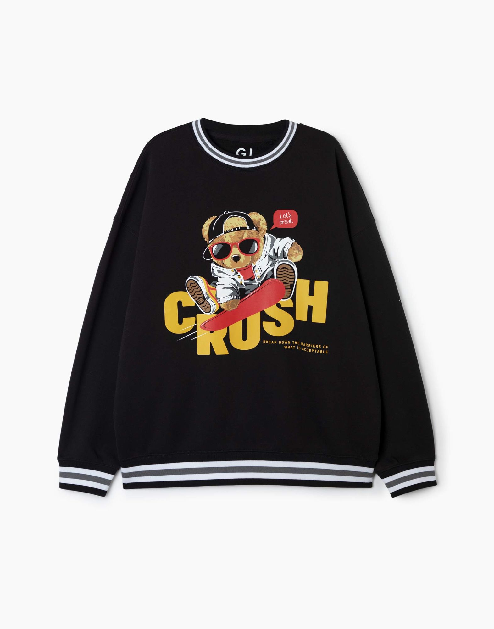 Чёрный свитшот oversize с принтом Crush для мальчика-1