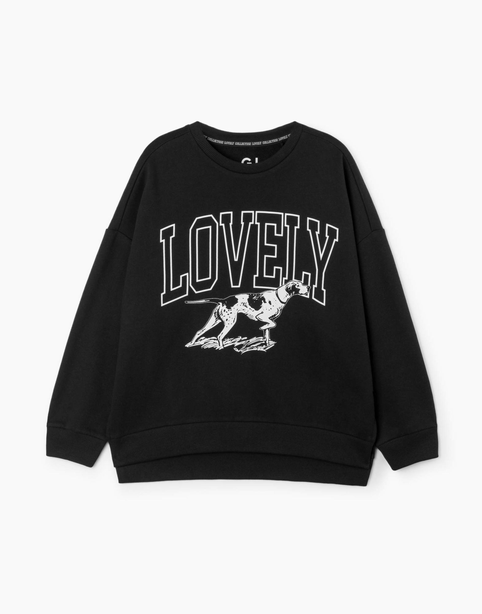 Чёрный свитшот oversize с принтом для девочки-1