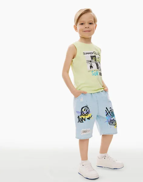 Джинсовые шорты Comfort с принтом и дырами для мальчика-0