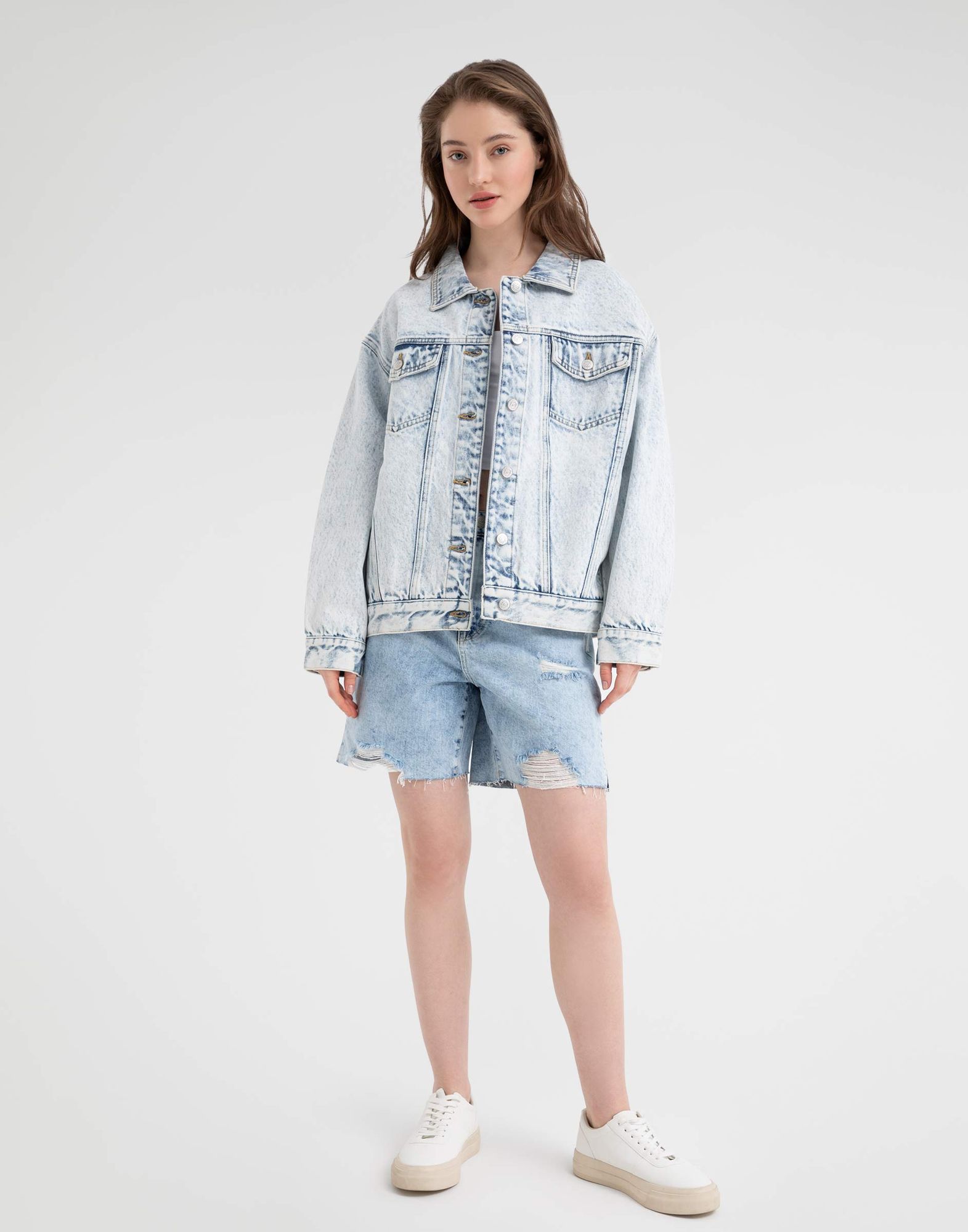 Джинсовый жакет (куртка) oversize с карманами-2