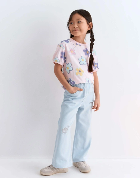 Джинсы Long leg с дырами для девочки-0