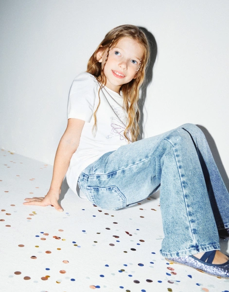 Джинсы Long leg со стразами для девочки-0