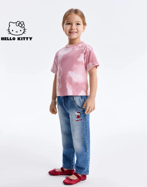 Джинсы Paperbag Slouchy с вышивкой Hello Kitty для девочки-0