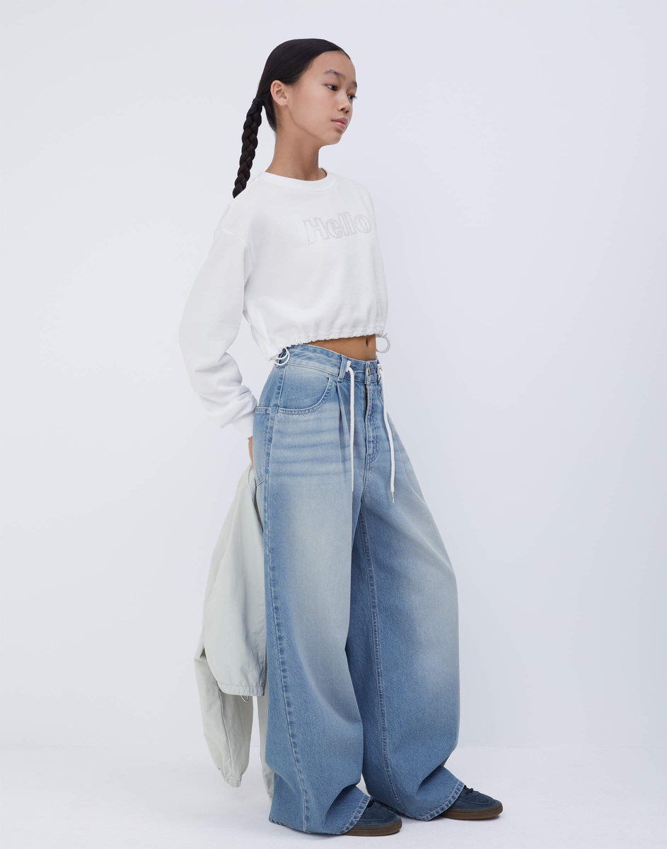 Джинсы Wide leg со шнурком и защипами GJN034890-2 размер 146