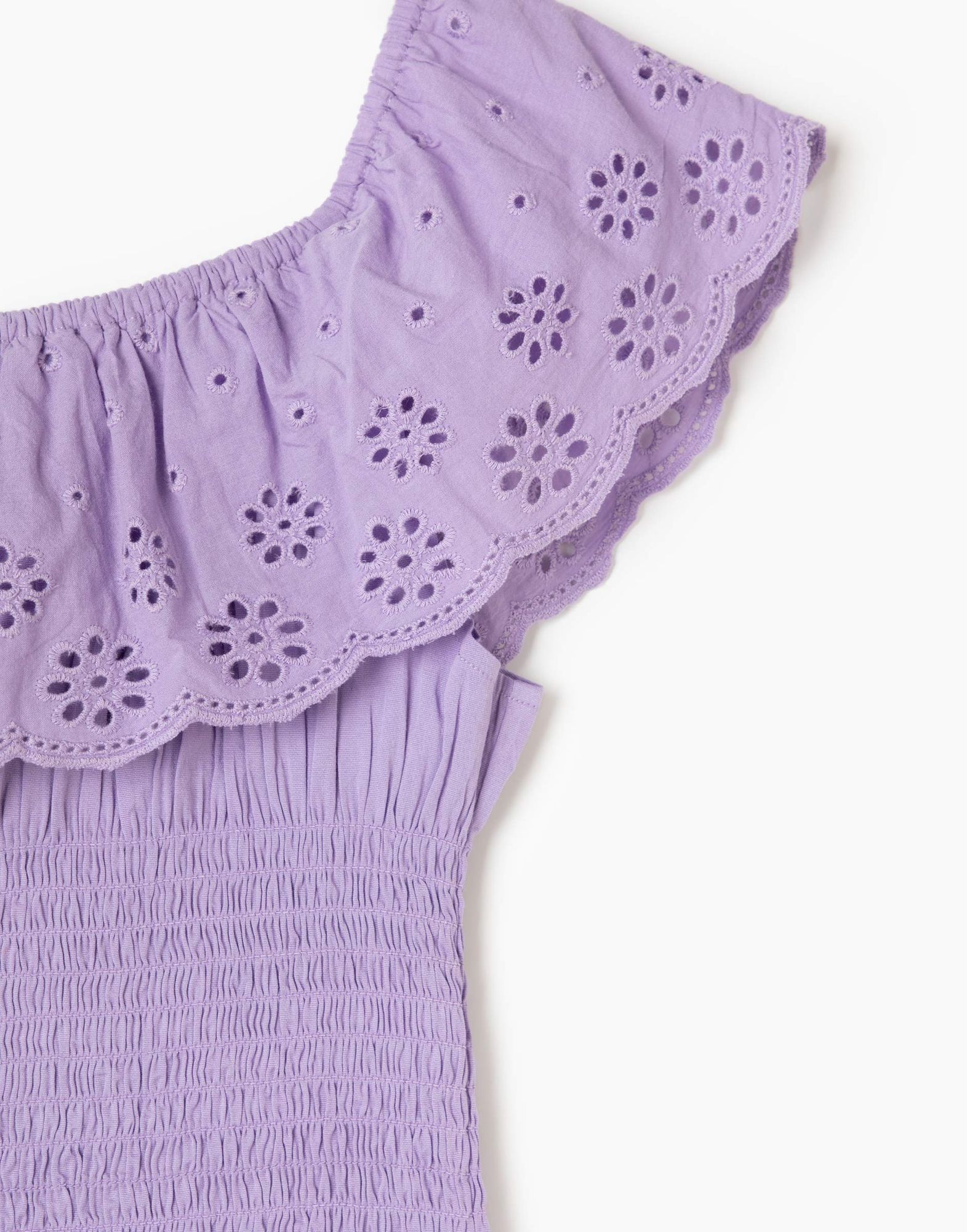 Фиолетовая блузка с вышивкой ришелье и открытыми плечами-2