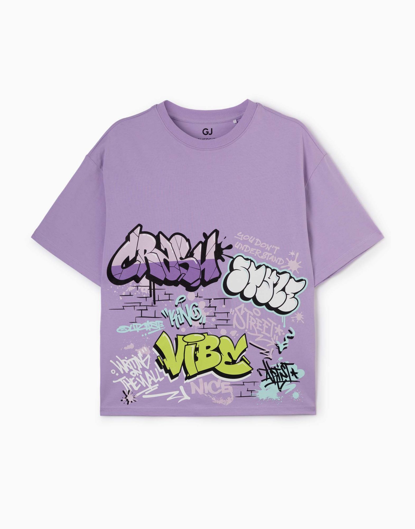 Фиолетовая футболка oversize с граффити-принтом-1