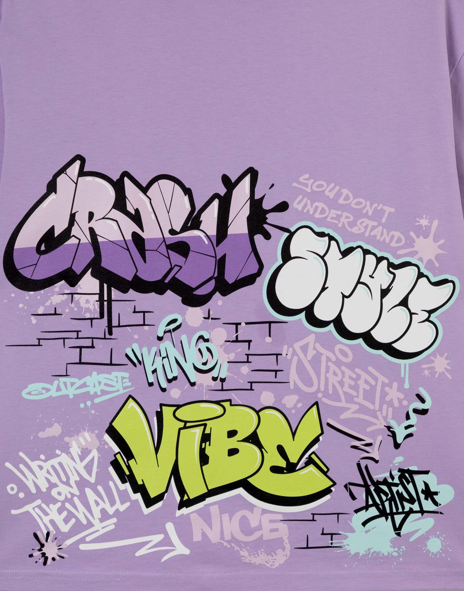 Фиолетовая футболка oversize с граффити-принтом-3