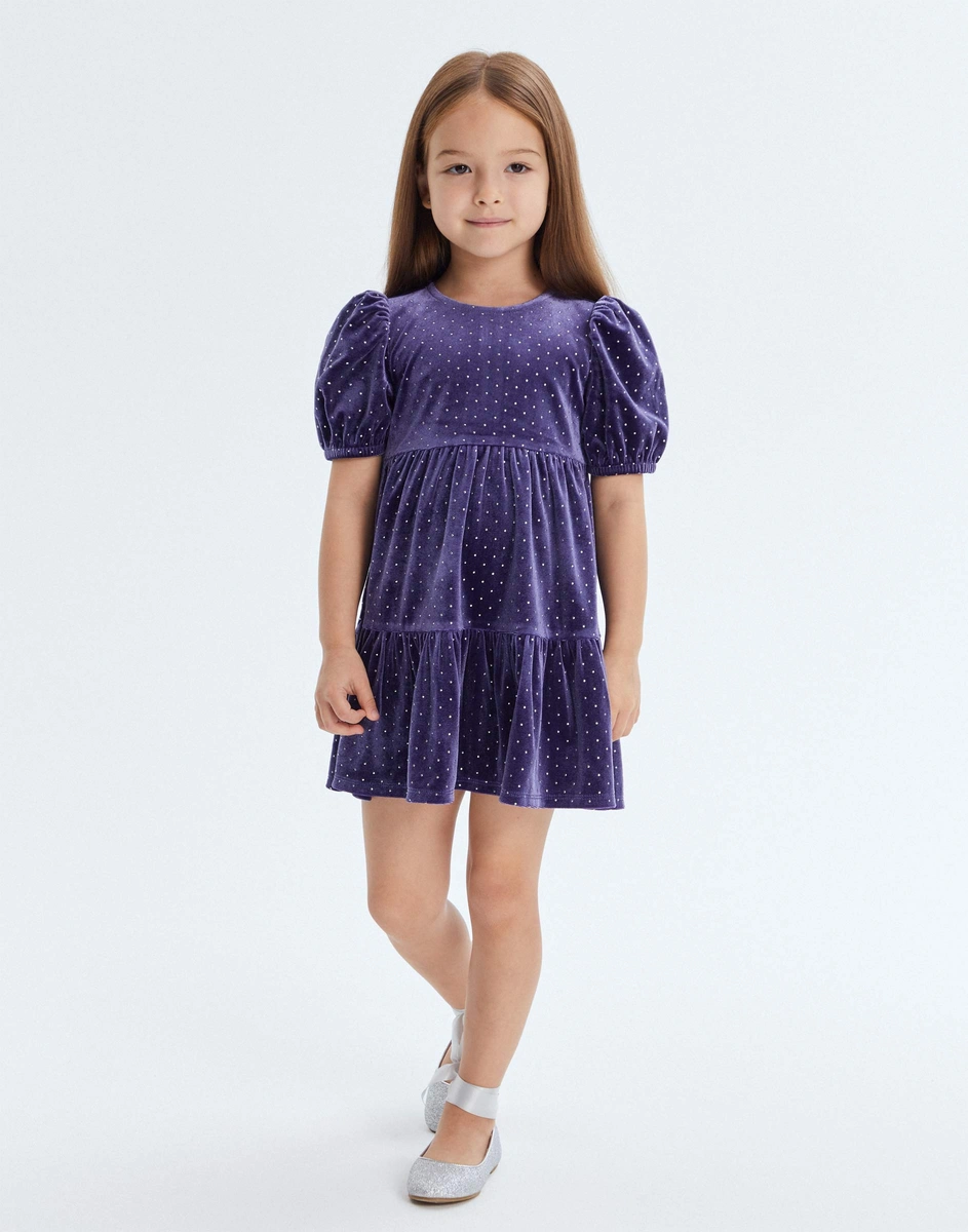 Фиолетовое ярусное платье Peplum из велюра для девочки GDR029365-1 ...