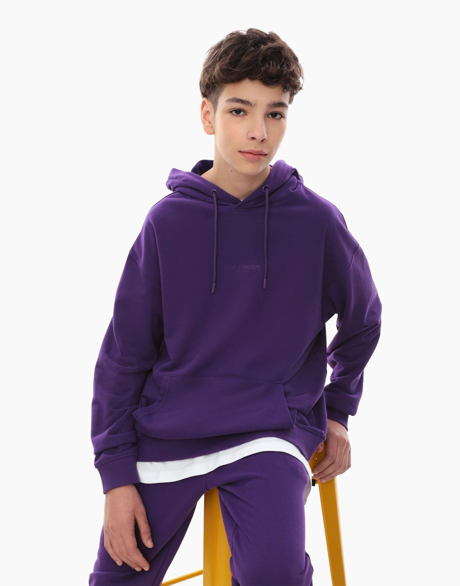 Фиолетовое худи comfort с карманом кенгуру для мальчика-1