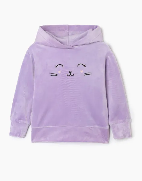 Фиолетовое худи oversize с вышивкой для девочки-0