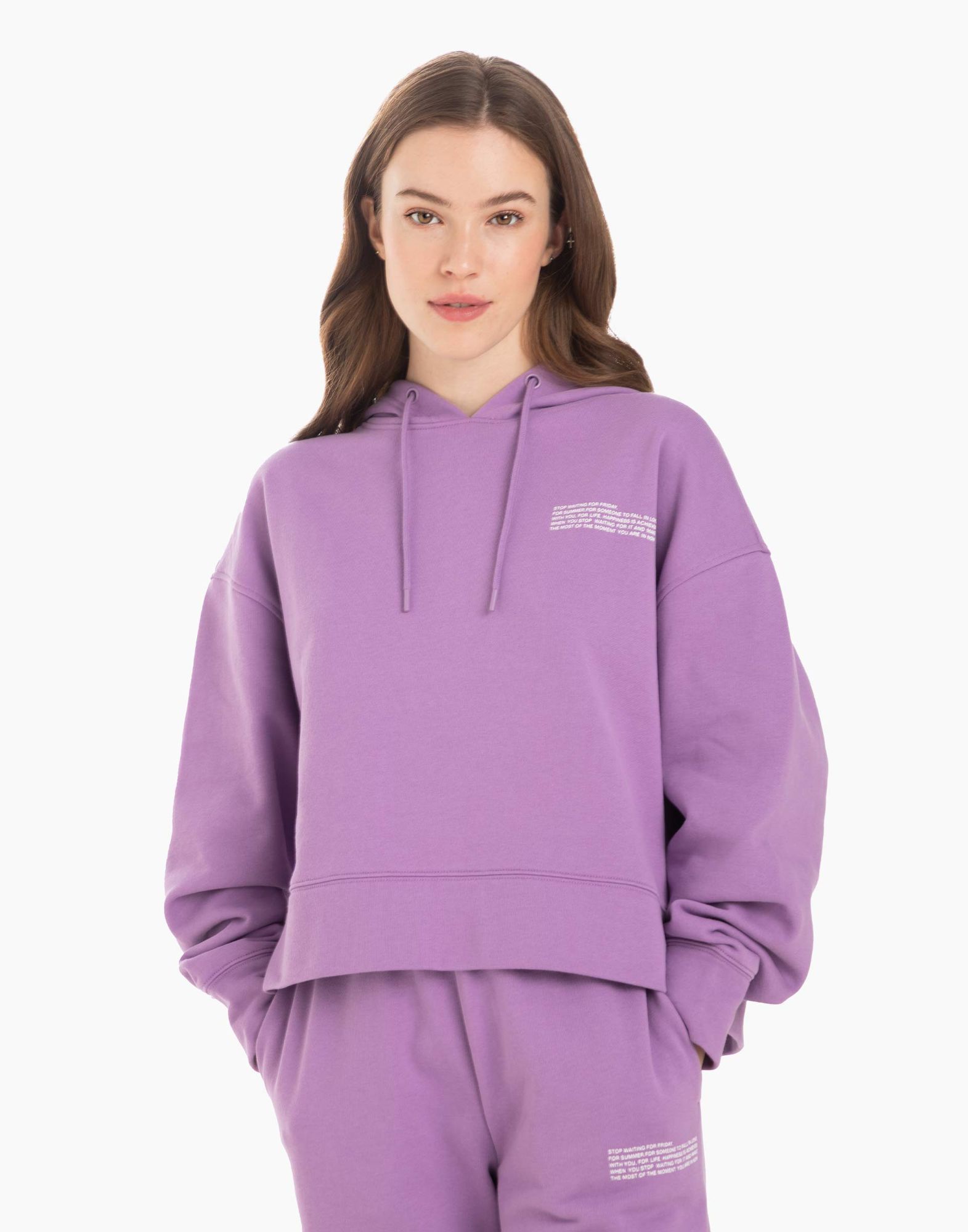 Фиолетовое укороченное худи oversize с надписью-0