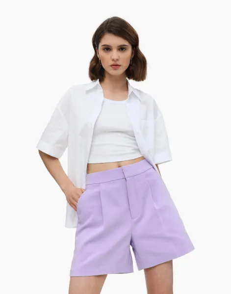 Фиолетовые шорты Baggy с защипами-0