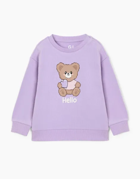 Фиолетовый свитшот с принтом Hello для девочки-0