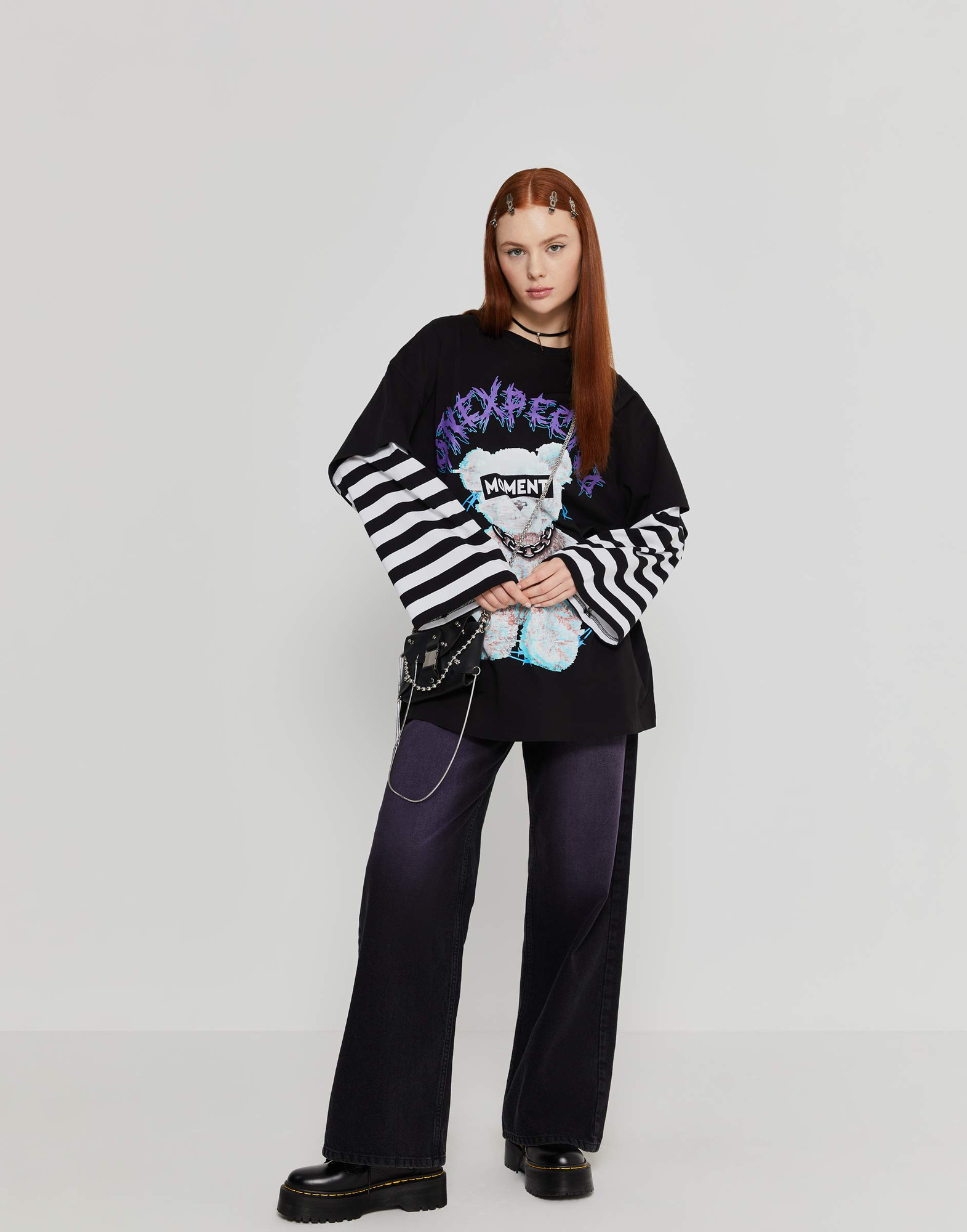 Футболка oversize в полоску с двойным рукавом GKT022461-2 купить по ...