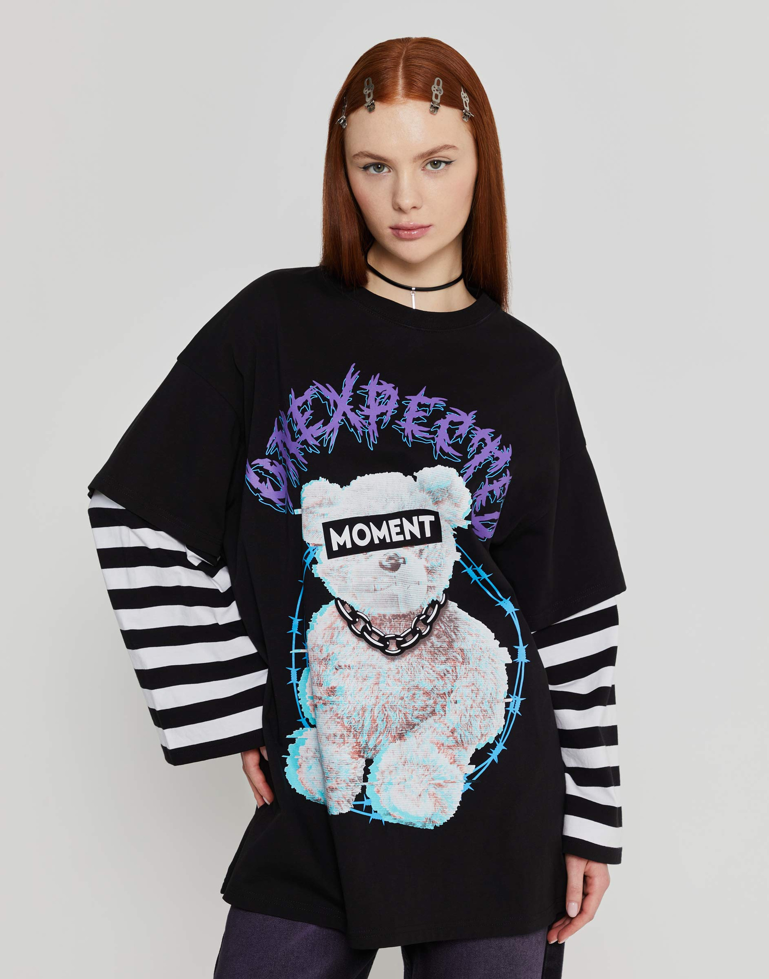 Футболка oversize в полоску с двойным рукавом GKT022461-2 купить по ...
