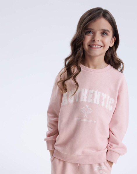 Розовый кроп-топ в рубчик с вышивкой для девочки GTN004563-2