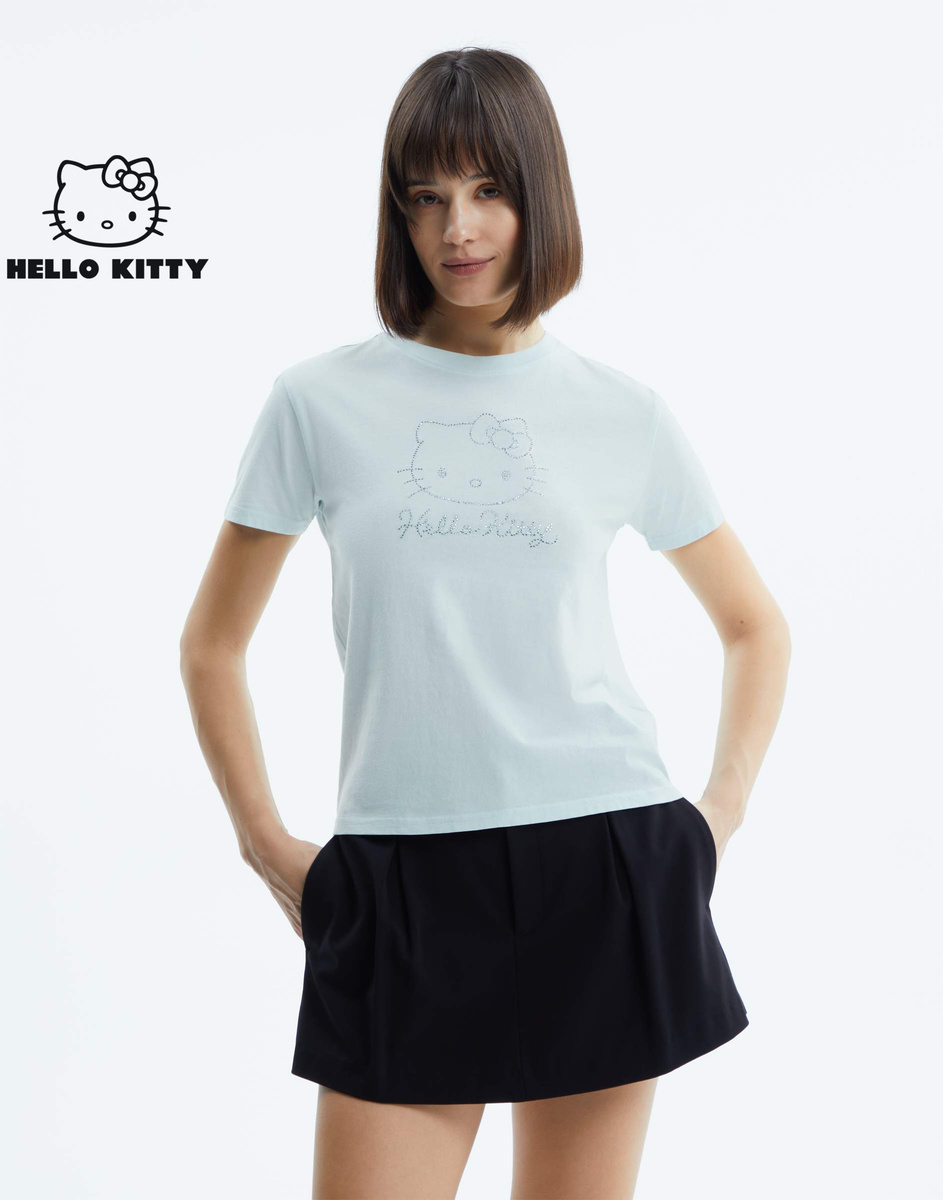 Голубая футболка с аппликацией из страз Hello Kitty GKT026827-1