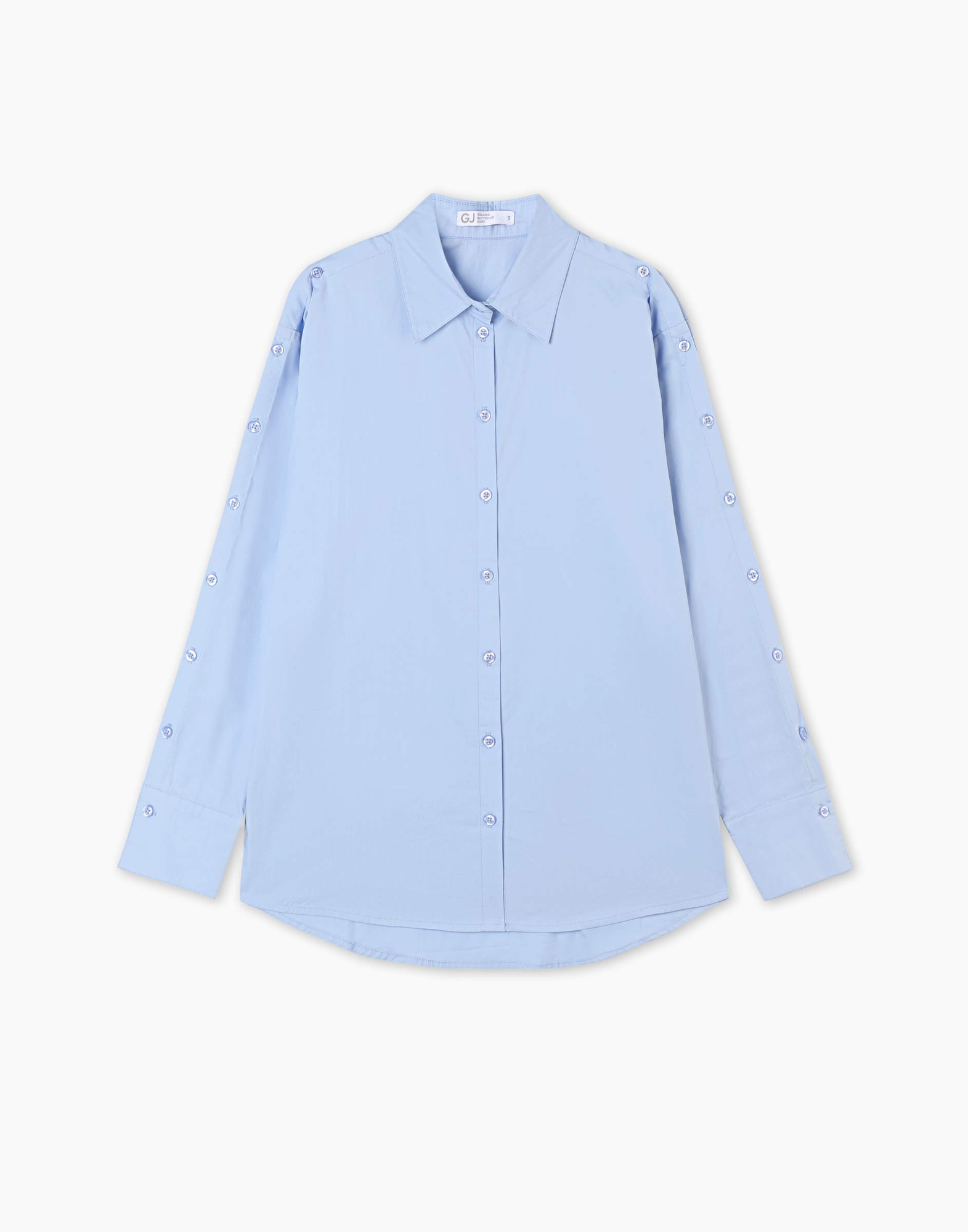Голубая рубашка с планкой и пуговицами на рукавах GWT004049-2 купить по ...