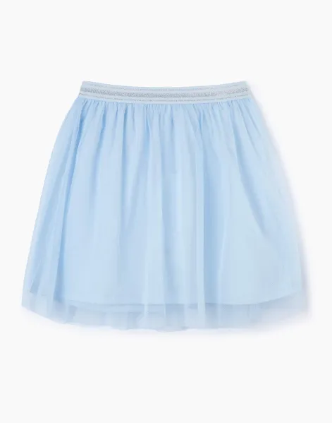Голубая сетчатая юбка-трапеция с фатином для девочки-0
