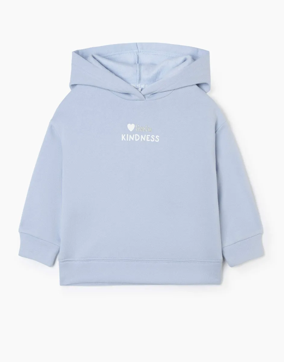 Голубое худи oversize с принтом и блёстками для девочки -0
