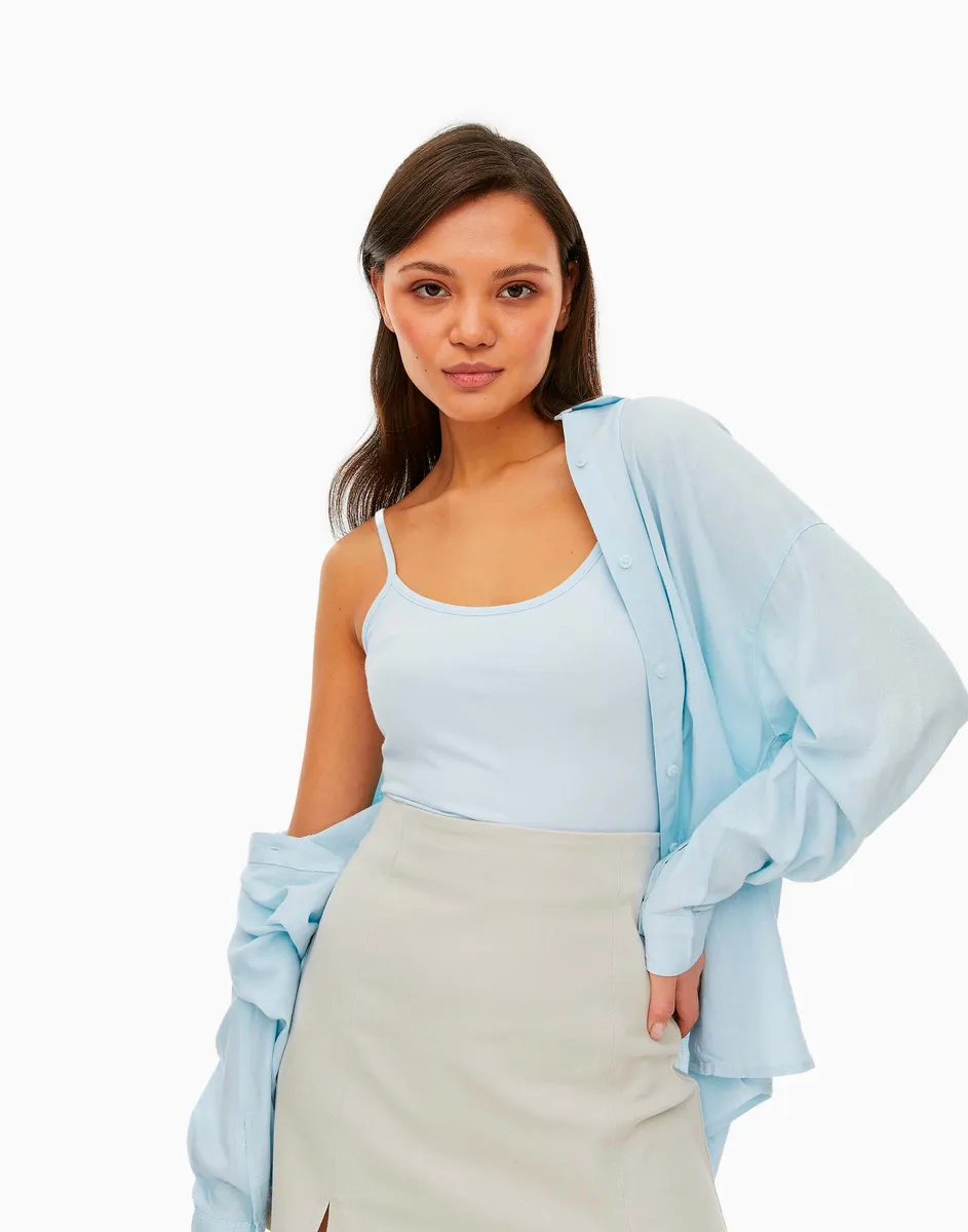 Голубой кроп-топ на тонких бретелях женский GTN003484-4 купить по цене ...